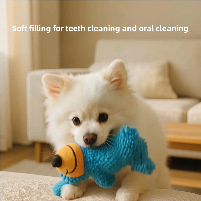 Screaming Plush Blue Dog Teether Interactive Sounding Oral Cleaning Toy