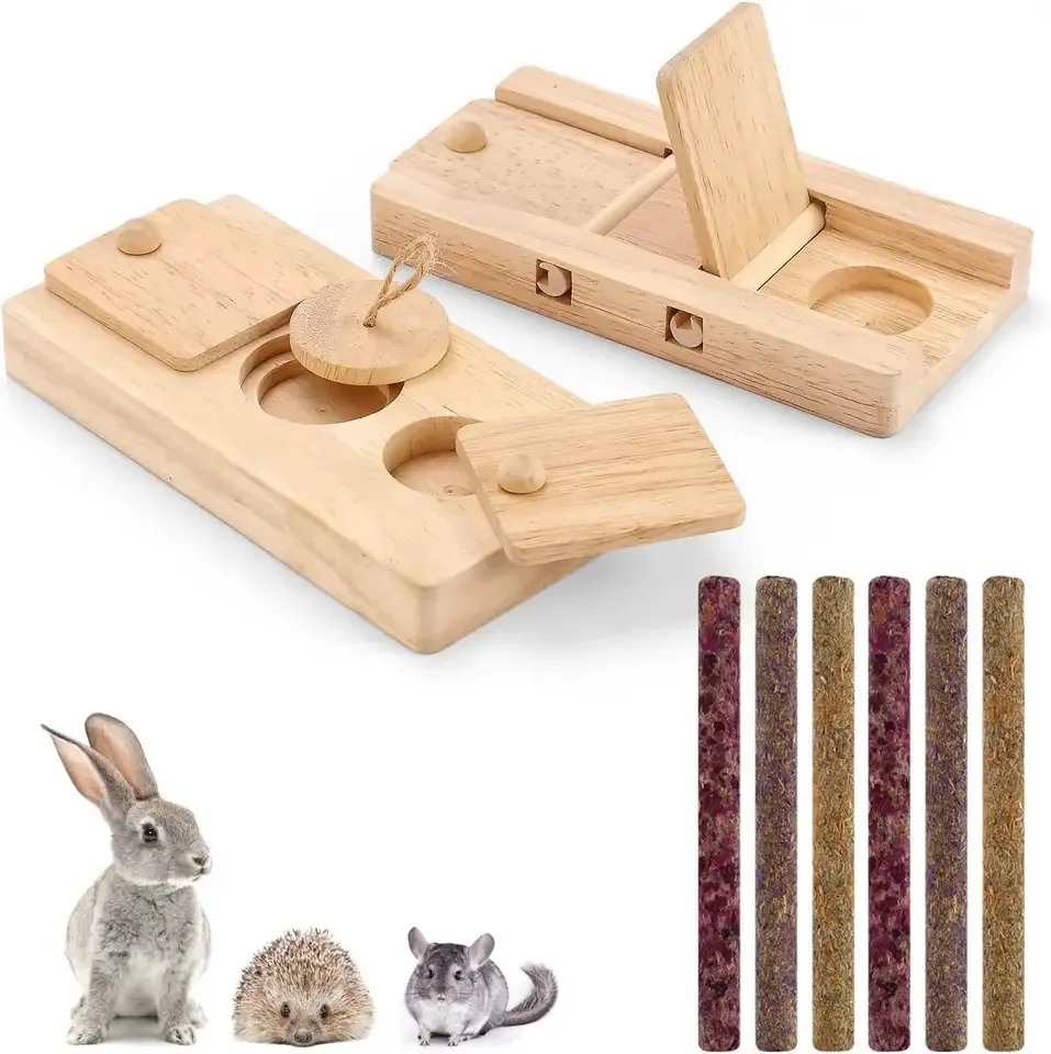 Wooden Rodent Small Pet Interactive Hide Puzzle Toy Image 3