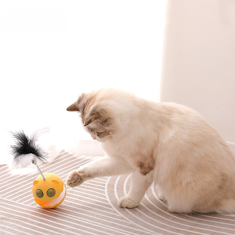 Self-Righting Catnip Cat Toy with Feather and Bell Teaser Wand for Kittens &amp; Cats