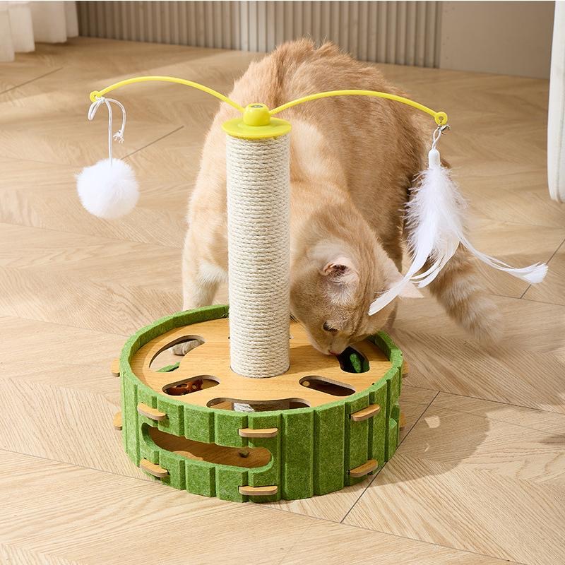 Multi-play Cat Toy Wooden Maze Plate With Rolling Ball Sisal Hanging Parts for All Kinds of Cats Pet Interactive &amp; Movement Toys
