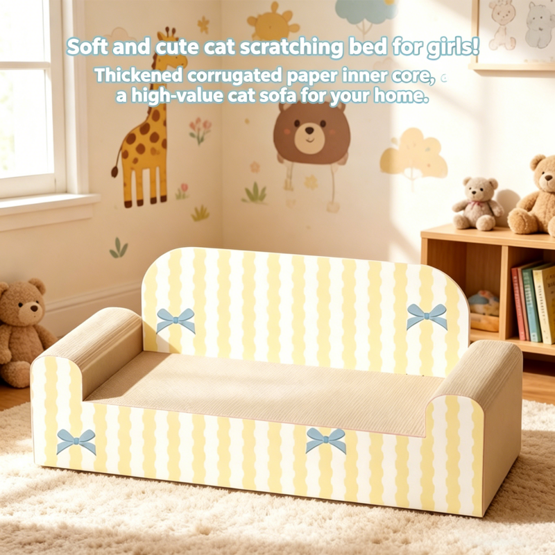 OEM Wholesale Bulk Curved Double-layer Sofa Corrugated Cardboard Nest Cat Scratcher Cardboard Cat Scratch Cat Scratching