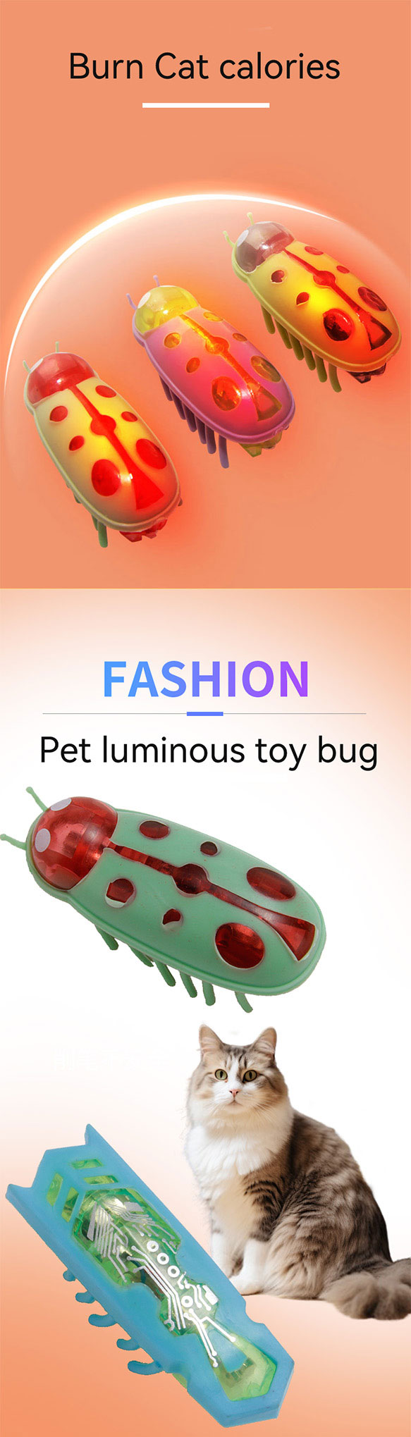Interactive Smart Cat Toys-Durable Plastic Electric Ladybug Worm Small Indoor Electric Toy