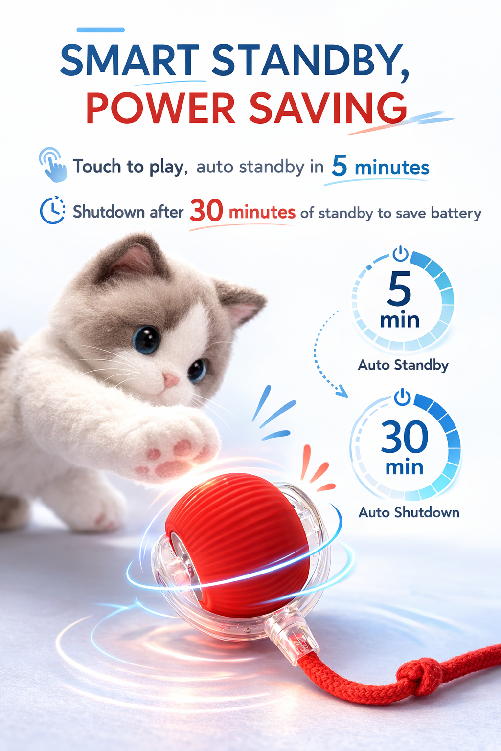 Rechargeable Electric Rolling Cat Ball Interactive Tap To Wake Obstacle Avoidance Indoor Pet Toy