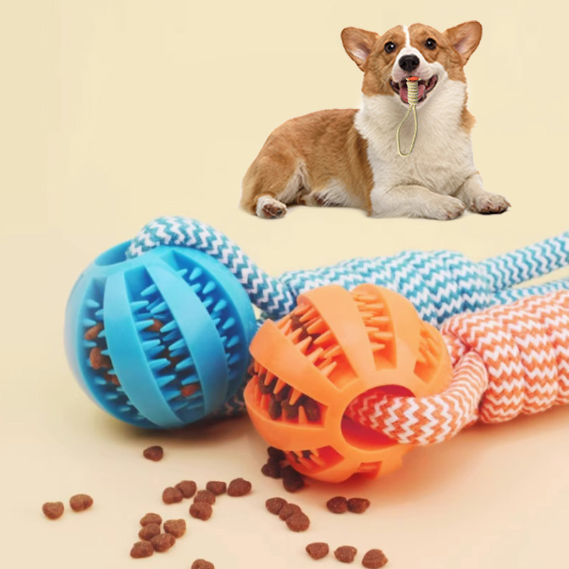 Durable Braided Rope And Rubber Ball Pet Chew Toys For Teething Puppies Plush Gift For Cats For Playing