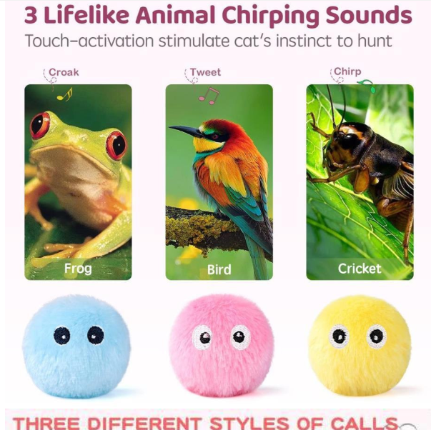Squeaky Satin Funny Ball Cat Toy Simulates Real Animal Sounds Self-Entertainment Catnip Kitten Teaser Pet Toy