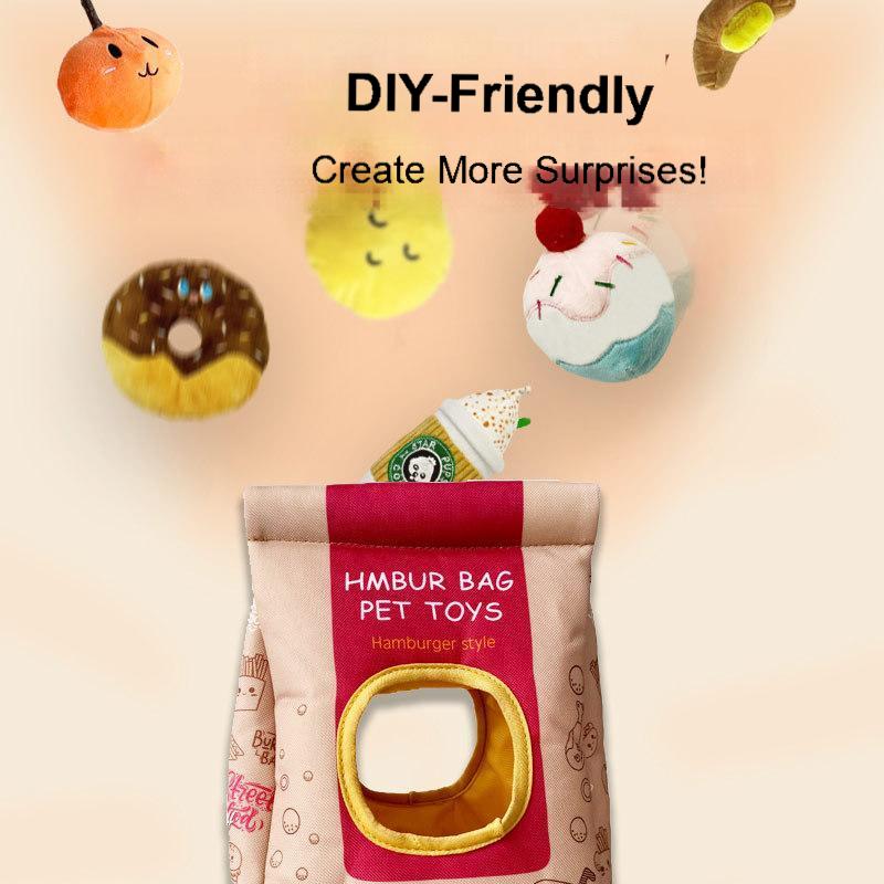 New Design Pet Squeaky Toys Gift Set Potato Chips Plush Dog Chew Toy Durable Hamburg Interactive Pet Plush Chew Toys
