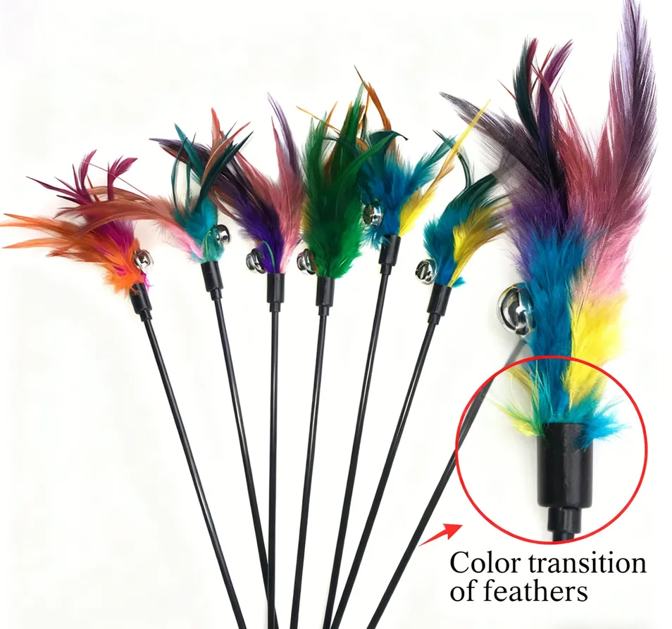 Interactive Cat Feather Wand Toy with Bell for Kitten Teaser Play