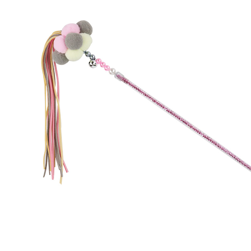 Funny Interactive Tassels Ribbon Luxury Cat Teaser Wand Colorful Feather Cat Stick Toy
