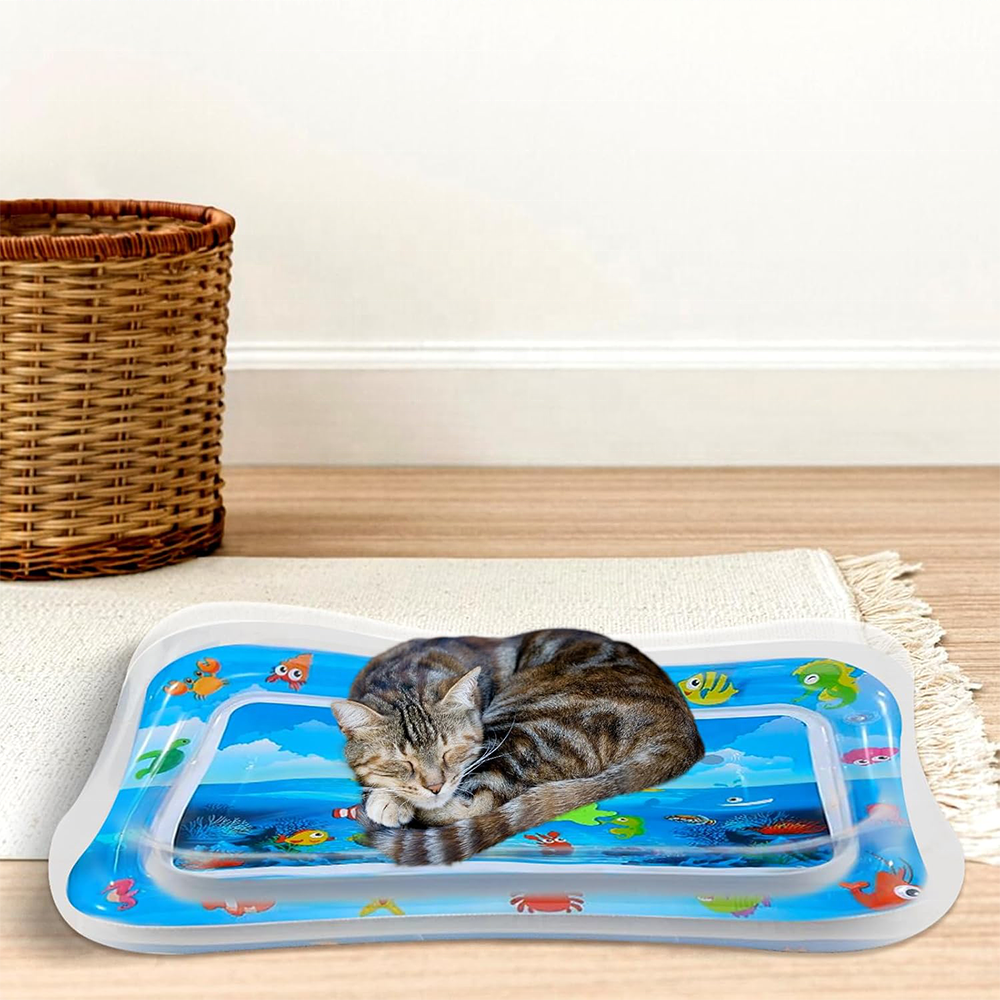 Bored Indoor Cat Eco-Friendly Cartoon Interactive Treat-Toy PVC Scratch-Resistant Water Sensory Anxiety Relief Play Mat for Cats