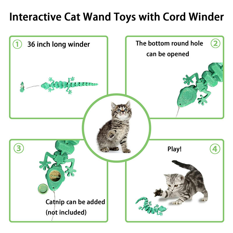 Extra Long Durable Interactive Toy Lizard Stick Teaser Wand Lizard Cat