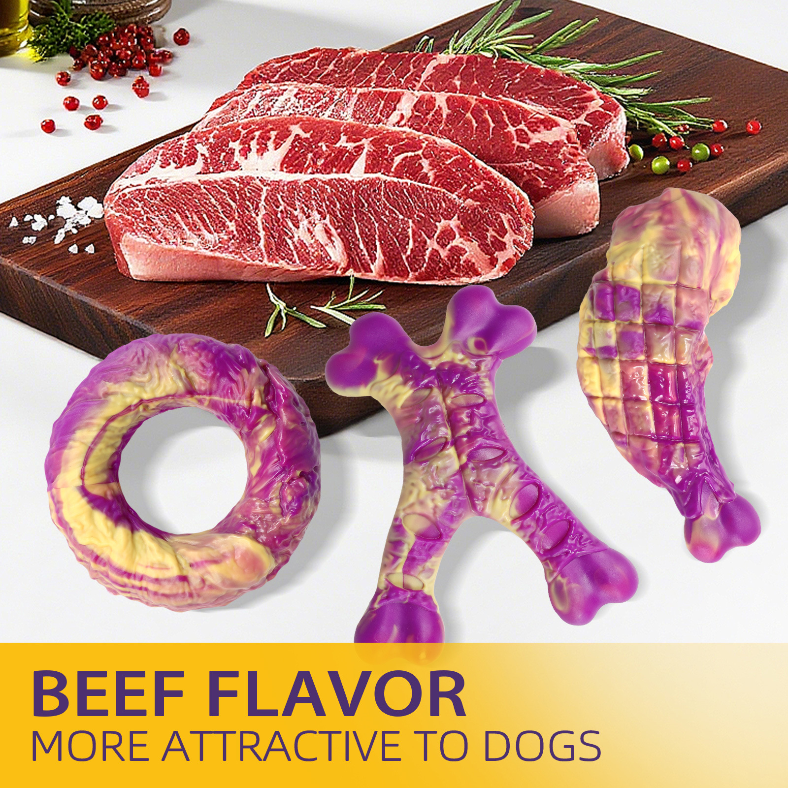 WinTour Dog Chew Toys Aggressive Chewers 3 Pack Durable Nylon Dog Toy Keep Them Busy Tough Extra Large Beef Flavor Purple