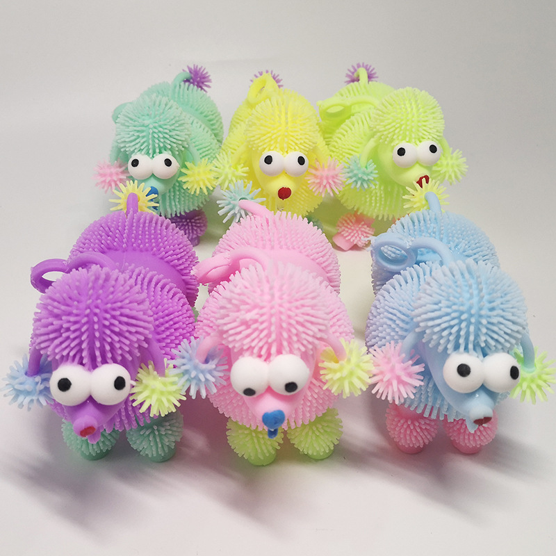 LED Flashing Flexible Hairy Sensory Sticky Toy Beejay Hot Selling Fashion Relax Colorful Rubber Bouncy Poodle Dog Puffer Toy