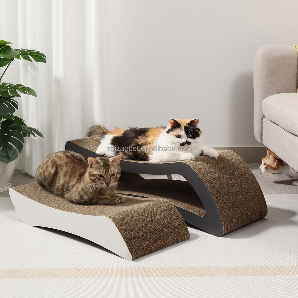 Cat Scratch Board Set Corrugated Paper &amp; Scratch-Resistant Wooden Material Interactive Pet Movement Toy-2-Piece Set