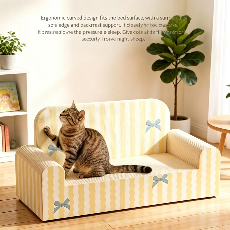 OEM Wholesale Bulk Curved Double-layer Sofa Corrugated Cardboard Nest Cat Scratcher Cardboard Cat Scratch Cat Scratching