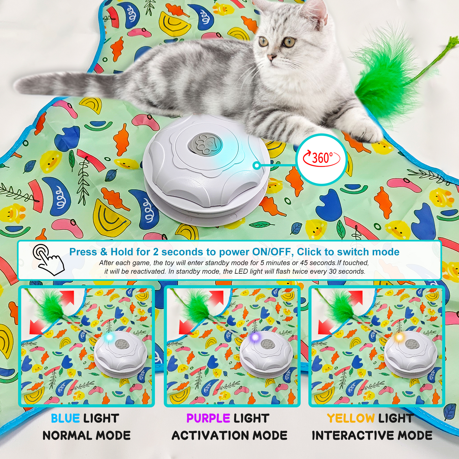 UMIONE New Custom Pet Play Mat Automatic Motion-Activated Indoor Hunting Cover Toy Bird Sound Cat Interactive Toys
