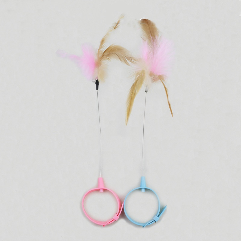 Hand Free Wire Teaser Wands Interactive Teaser Kitten Collar Cat Feather Toy