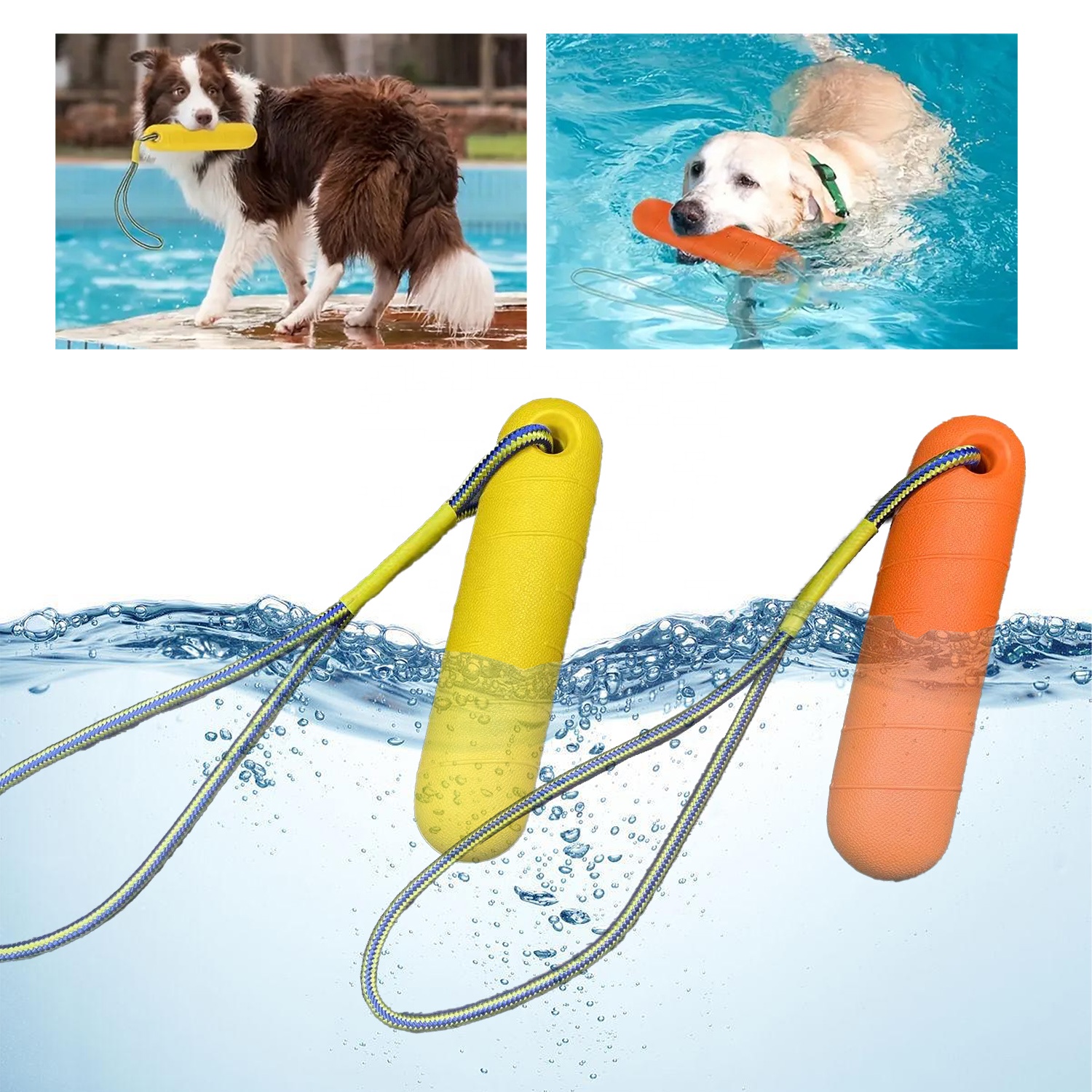 OEM Pet Durable Bite Outdoor Waterproof Beach Water Floating EVA Foam Bumper Interactive Chew Toy with Rope for Dog Sporting
