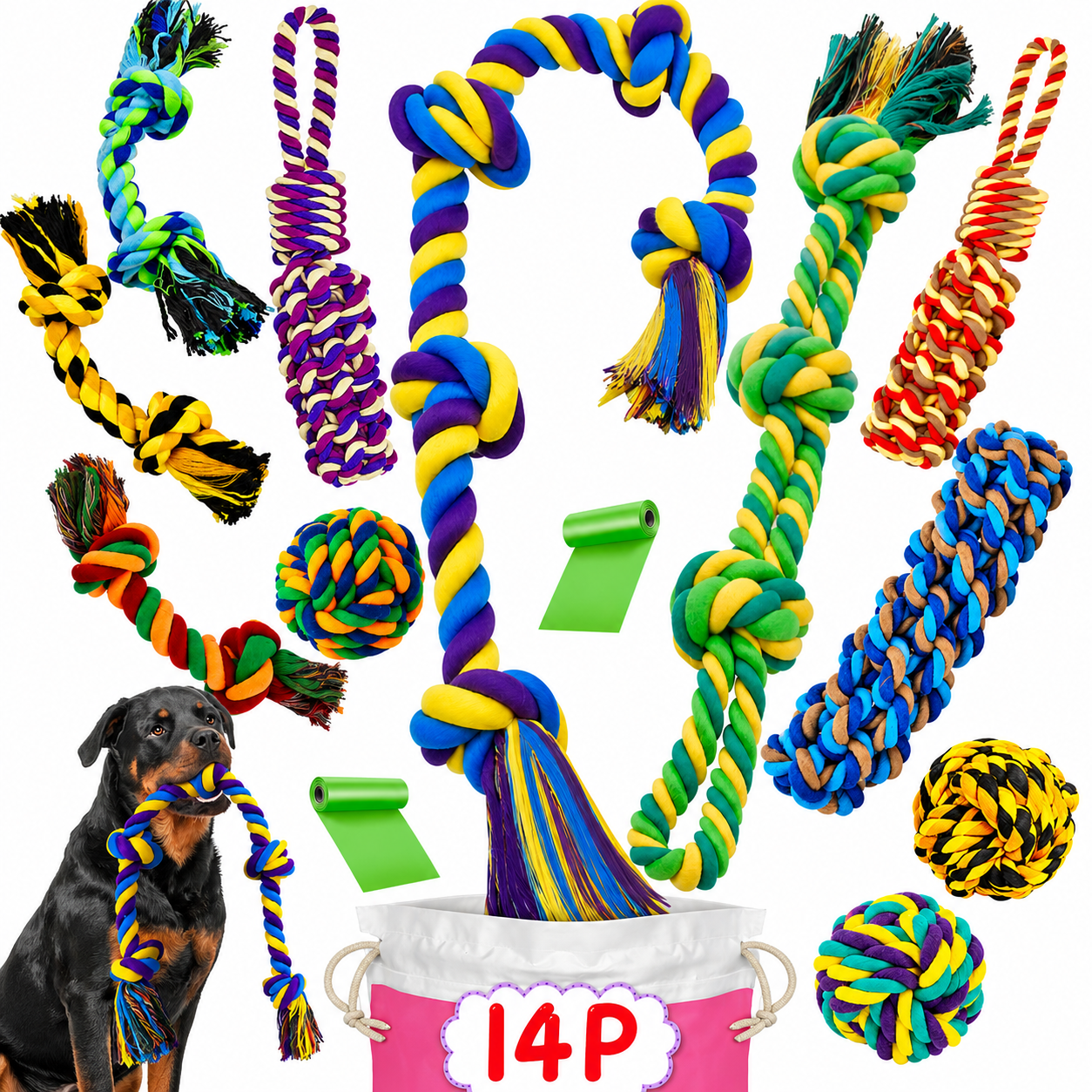 Cotton Rope Knot Ball Dog Toy Durable Interactive Tug Chew Toy Teeth Cleaning Pet Supplies for Puppy