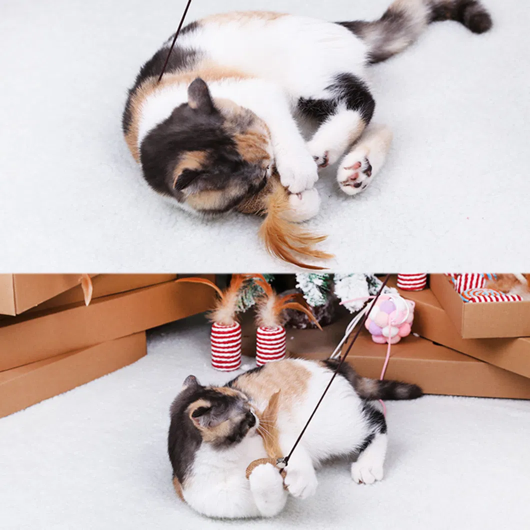 Feather Linen Wand Cat Catcher Teaser Stick Pet Interactive Toys Detail