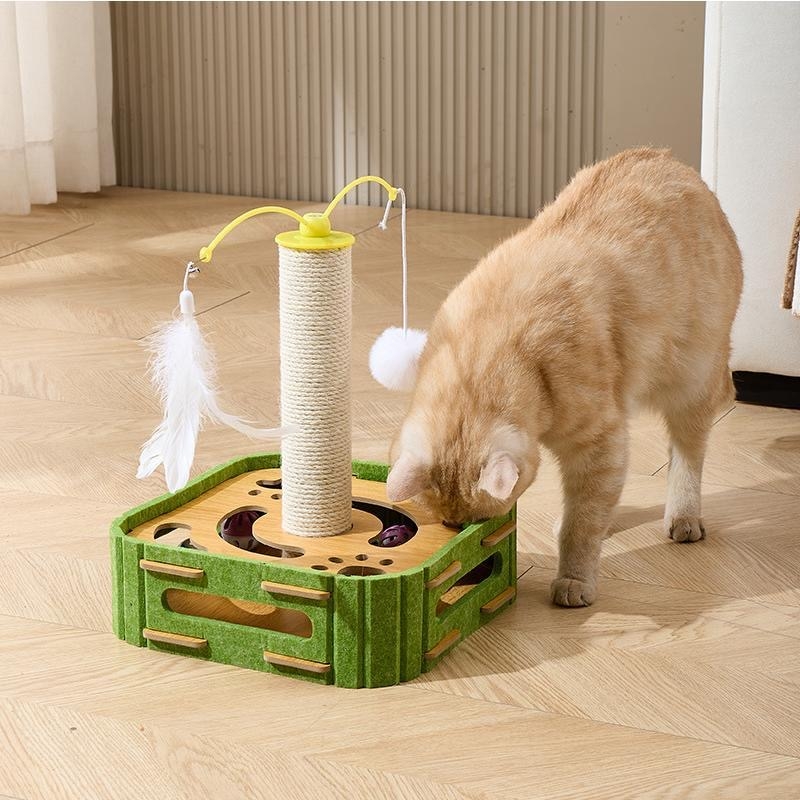 Multi-play Cat Toy Wooden Maze Plate With Rolling Ball Sisal Hanging Parts for All Kinds of Cats Pet Interactive &amp; Movement Toys