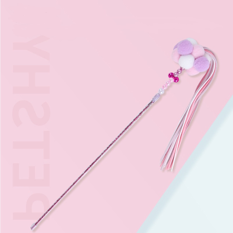Funny Interactive Tassels Ribbon Luxury Cat Teaser Wand Colorful Feather Cat Stick Toy