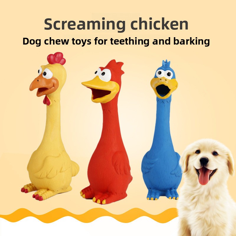 Eco-friendly Dog Chew Squeaky Latex Chicken Fun Sound Toy Durable Stress Relief &amp; Teeth Grinding Gadget