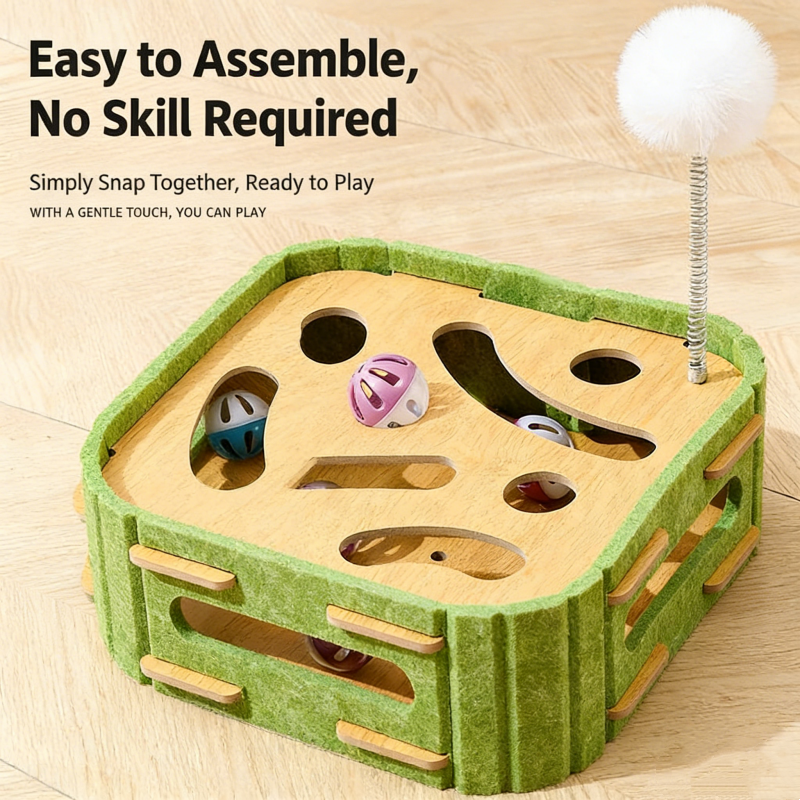 Multi-play Cat Toy Wooden Maze Plate With Rolling Ball Sisal Hanging Parts for All Kinds of Cats Pet Interactive &amp; Movement Toys