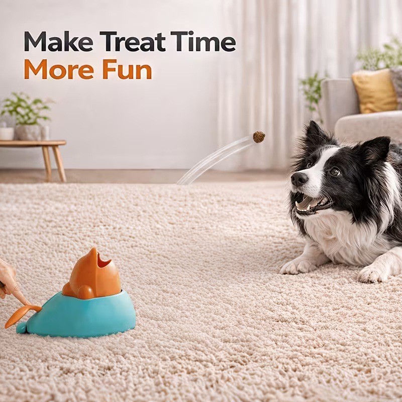 Compact Whale-Shaped Dog Treat Launcher 3M Range Interactive Feeder Toy for Small Medium Dogs Durable Pet Reward Training Toy