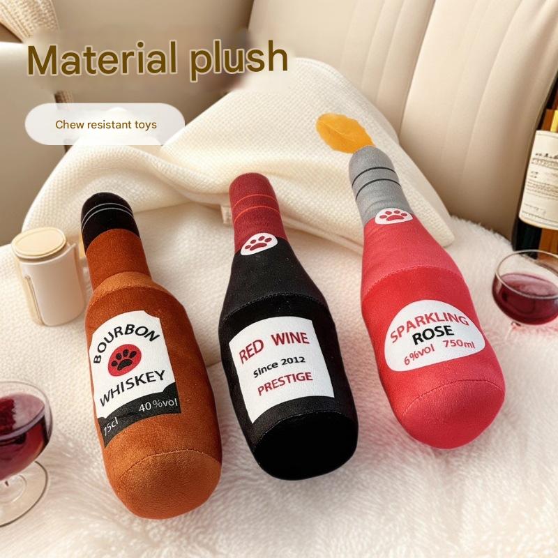 Hot Selling Green Beer Alcohol Bottle Squeaky Dog Toys Wholesale Plush Dog Toy Fashion Luxury Soft Plushdog Interactive Toys