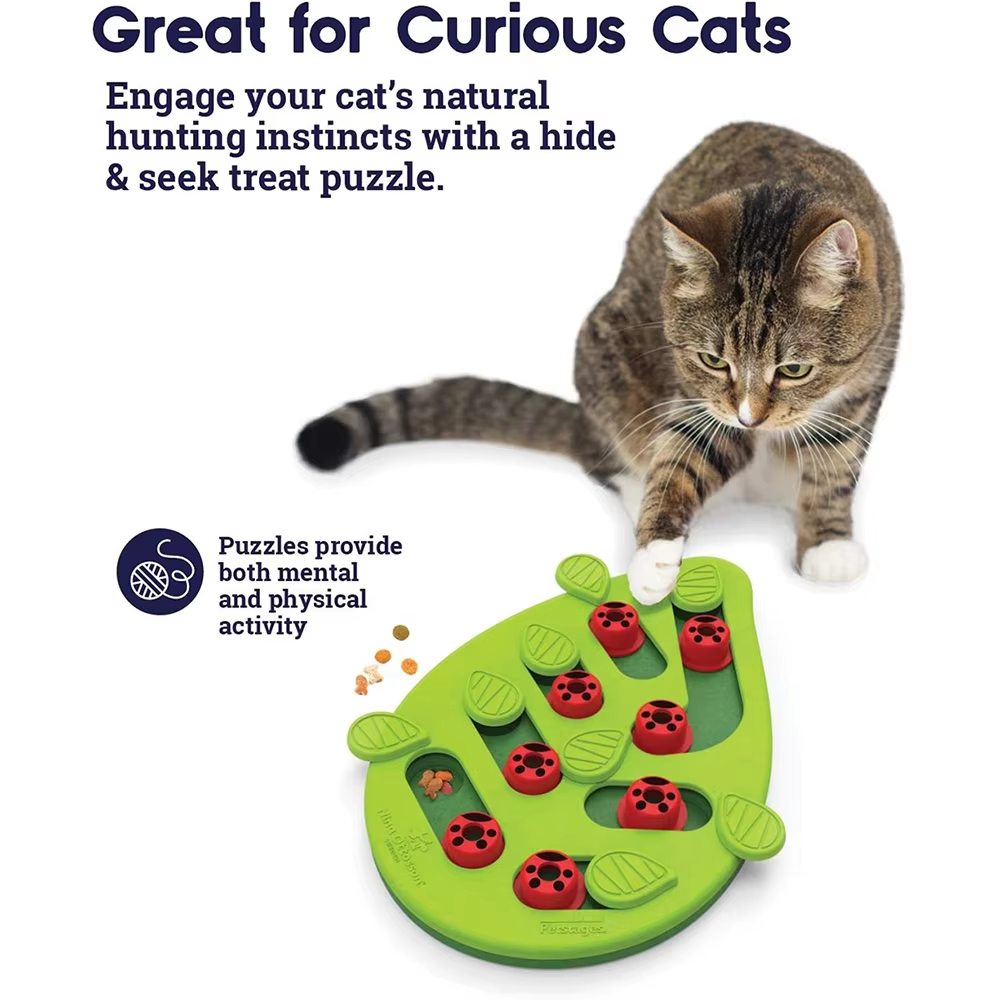 Pet Slow Feeder Green Leaf Shaped Cat Puzzle Toy Chew Toy Cat Food Puzzle Mentally Stimulating Toys Interactive Cat Slow Feeding