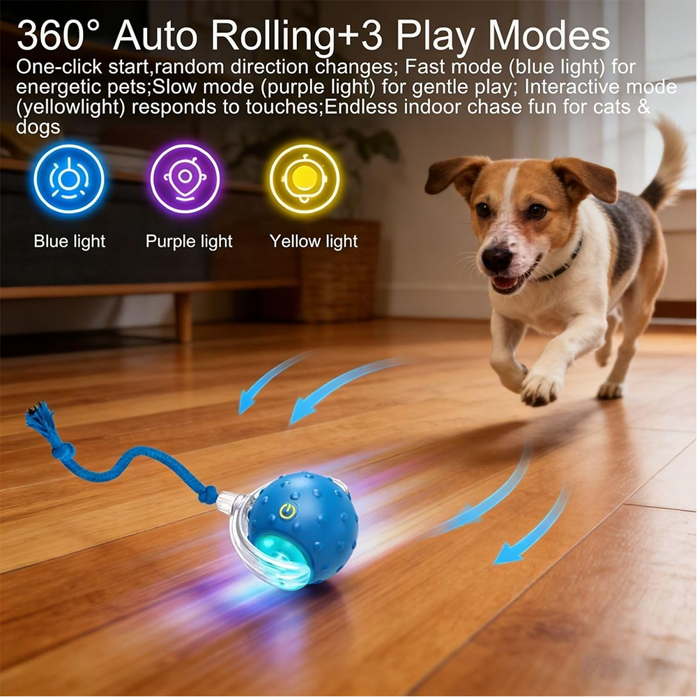 360&deg; Automatic Interactive Pet Toy Fast Rolling Carpet Ball with Rope Bird Chirping Motion Cat Toy