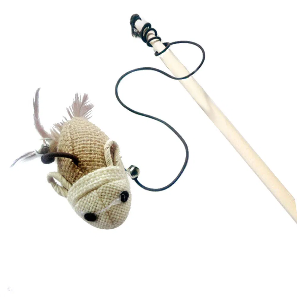 Feather Linen Wand Cat Catcher Teaser Stick Pet Interactive Toys Detail