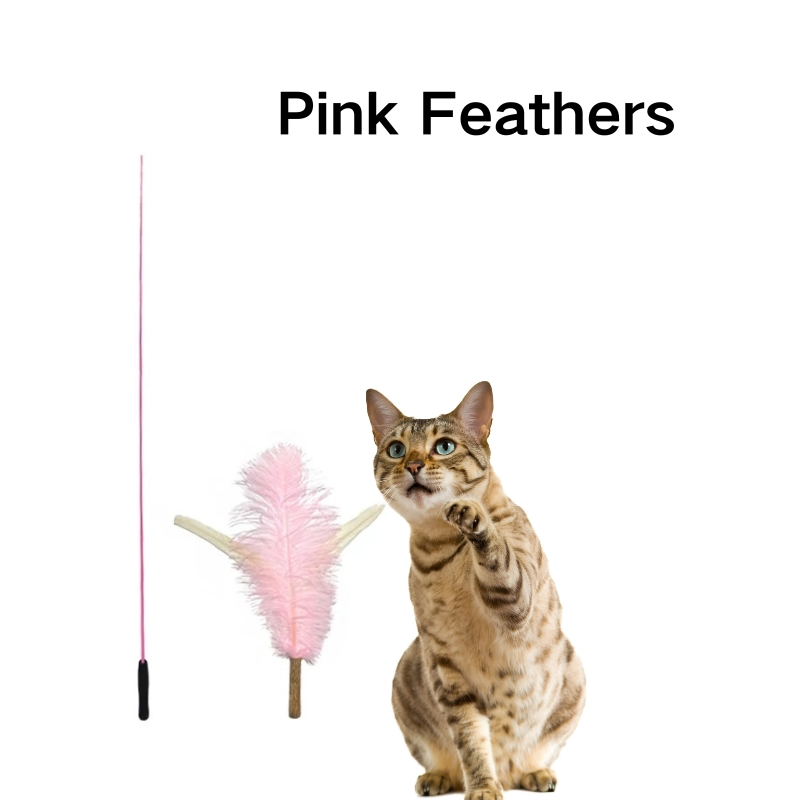 Factory Wholesale Extra Long Feather Cat Teaser Wand - Interactive White/Pink Feather Cat Toy for Kitten/Cat Play