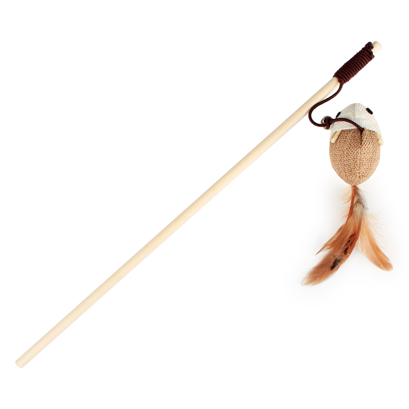 Kitten Mouse Wand Wood Pole Fake Feather Fish Cat Teaser Pet Wand Toy with Bell Chewing Toys Cat Interactive Toys Pet Supplies