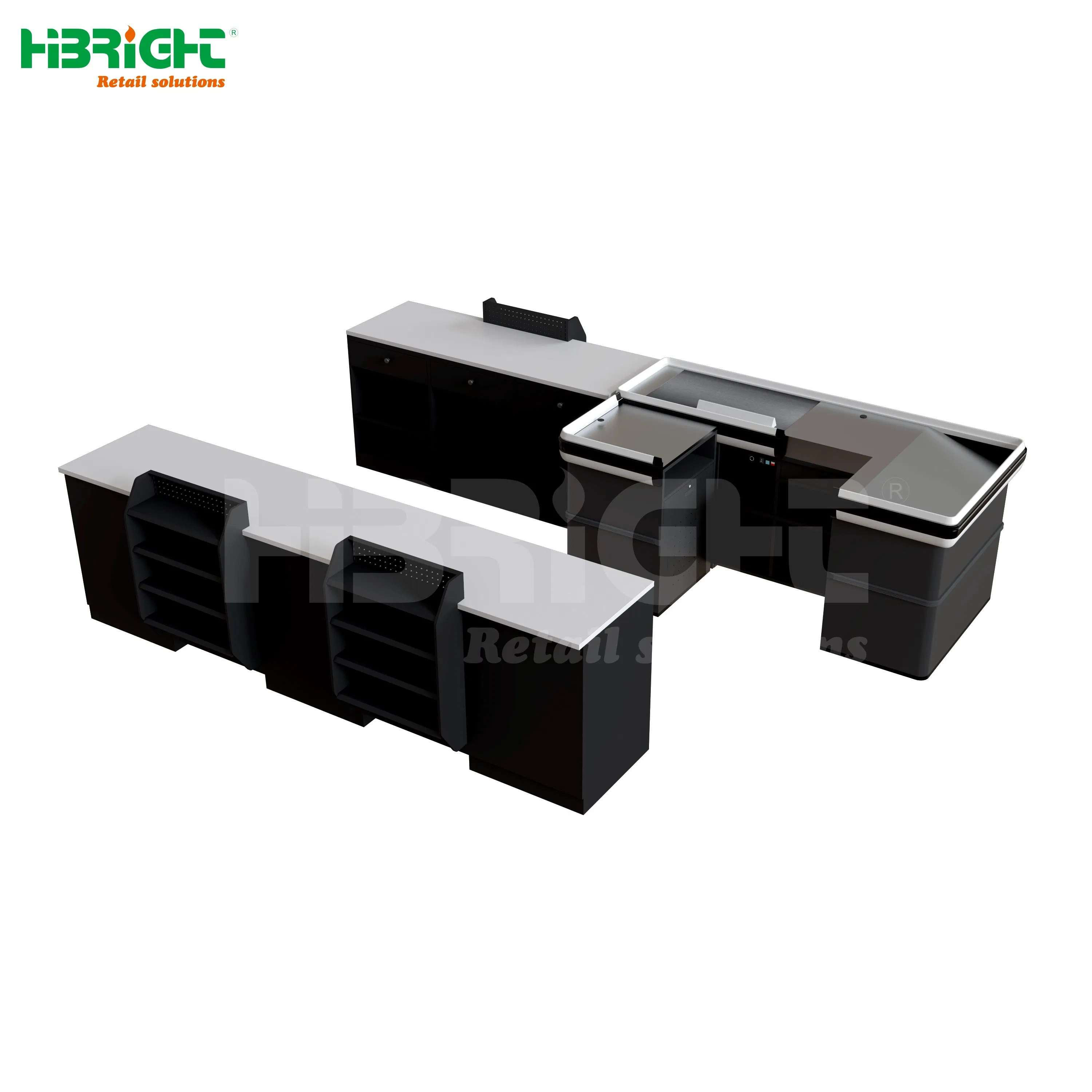 Belted Stainless Steel Retail Store Straight Cashier Checkout Counter with Automatic Door