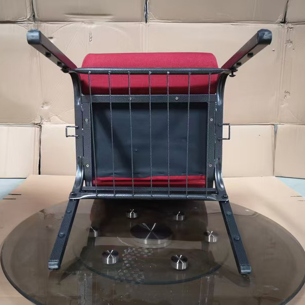 Factory Wholesale Cheap Stackable Upholstered Metal Interlocking Theater Price Chairs for Auditorium Furniture Thick Padded Cushion with Book Rack Church Chair