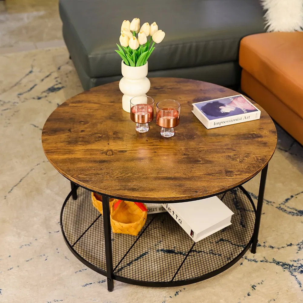 Metal Frame Round Wood Table for Modern Home Office Library Decor