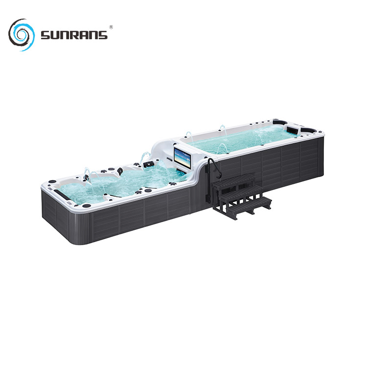 Sunrans 8m Endless Hydrotherapy Dual Zone Outdoor Backyard Exercise Large Hot Tub Swim SPA Attached Endless Swimming Pool