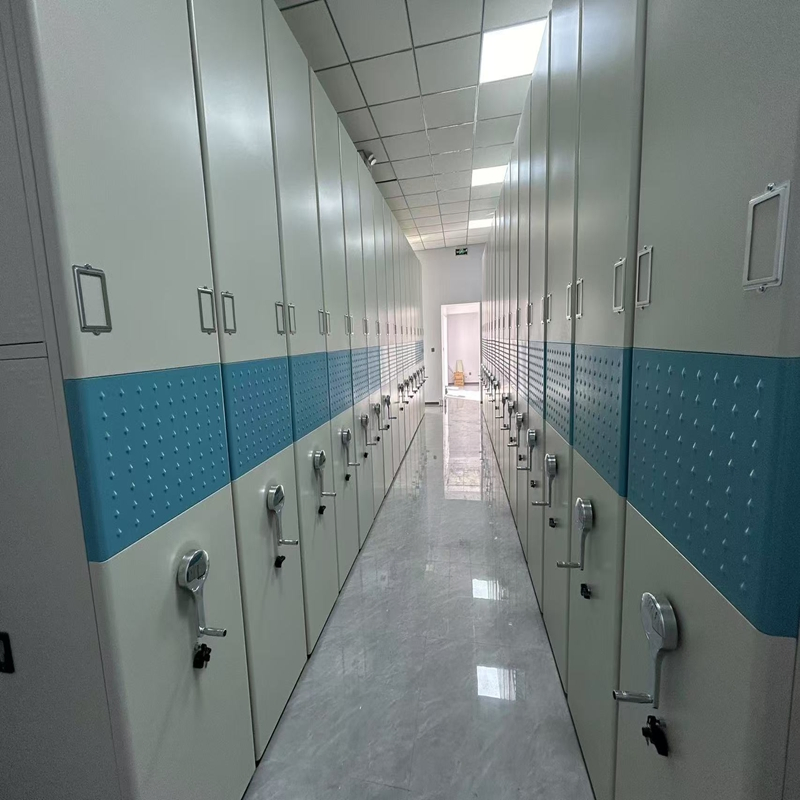 Library Compact Shelving System Hand Steering Operation Mobile Cabinet