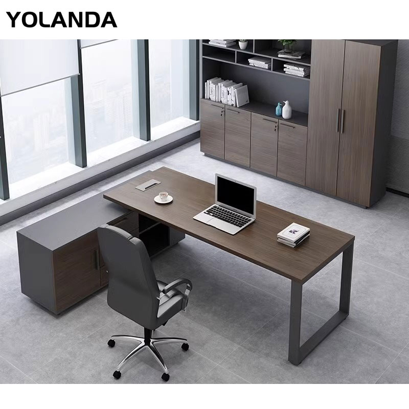 Yolanda Luxury Modern Office Furniture CEO Executive Boss Commercial Desk L-Shaped Metal Table and MDF for Home or School Use