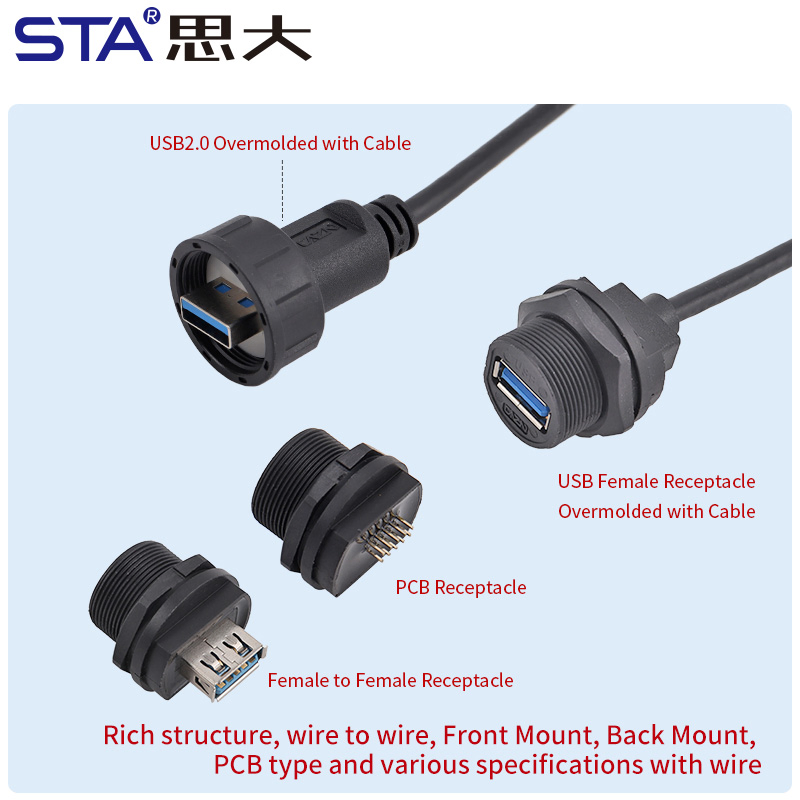 USB3.0 Waterproof IP67 Outdoor USB Back Mount FPC Connector with Cable