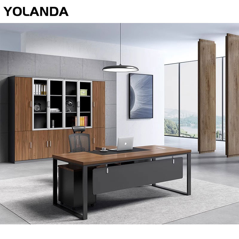 Yolanda Luxury Modern Office Furniture CEO Executive Boss Commercial Desk L-Shaped Metal Table and MDF for Home or School Use