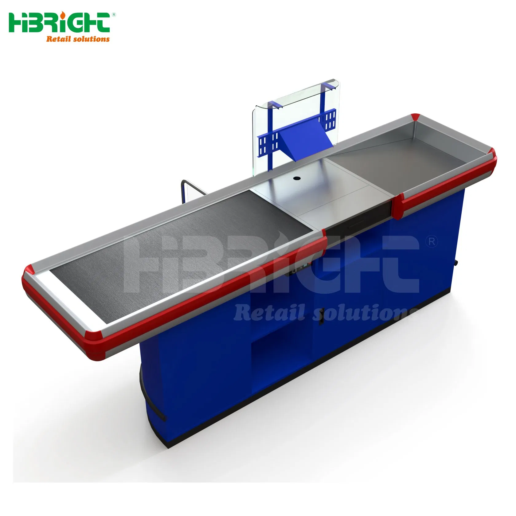 Belted Stainless Steel Retail Store Straight Cashier Checkout Counter with Automatic Door