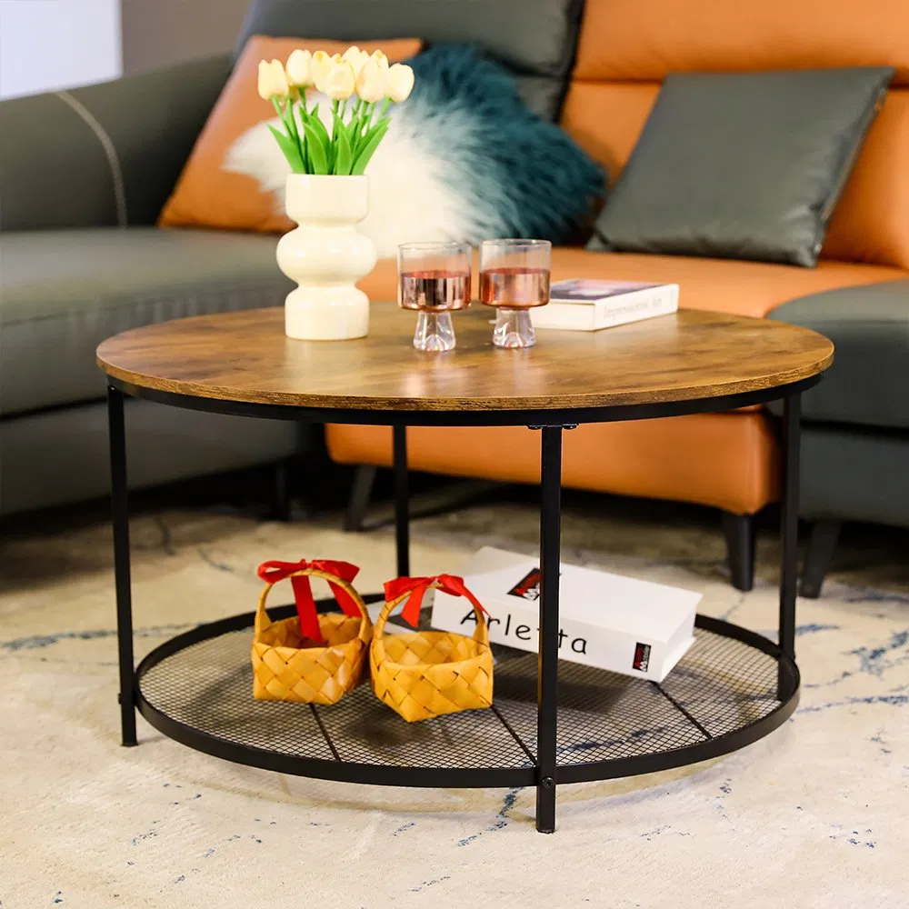 Metal Frame Round Wood Table for Modern Home Office Library Decor