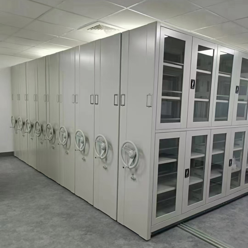 Library Compact Shelving System Hand Steering Operation Mobile Cabinet