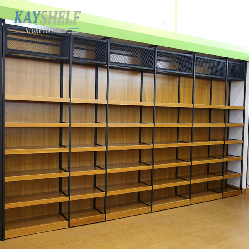 Single Side Grocery Store Wall Shelf Shop Retail Display Stand Racks Supermarket Wooden Shelving