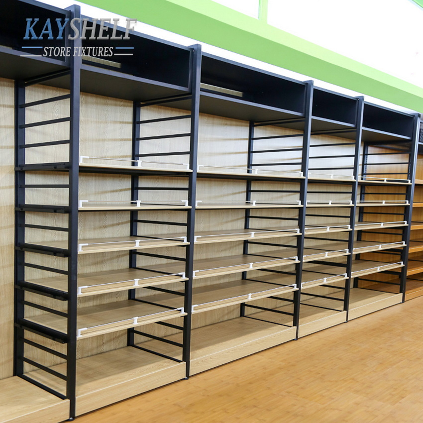 Single Side Grocery Store Wall Shelf Shop Retail Display Stand Racks Supermarket Wooden Shelving