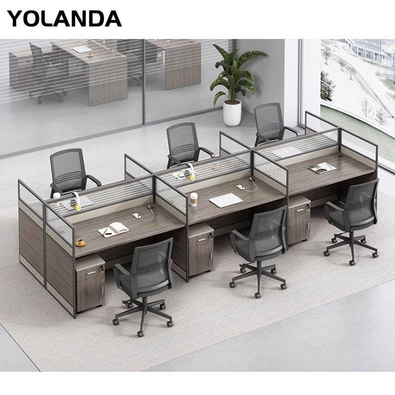 Yolanda 2025 Modern Commercial Office Desk 4-Person Workstation Furniture MFC Material Modular Extendable Convertible Partition for Home Use