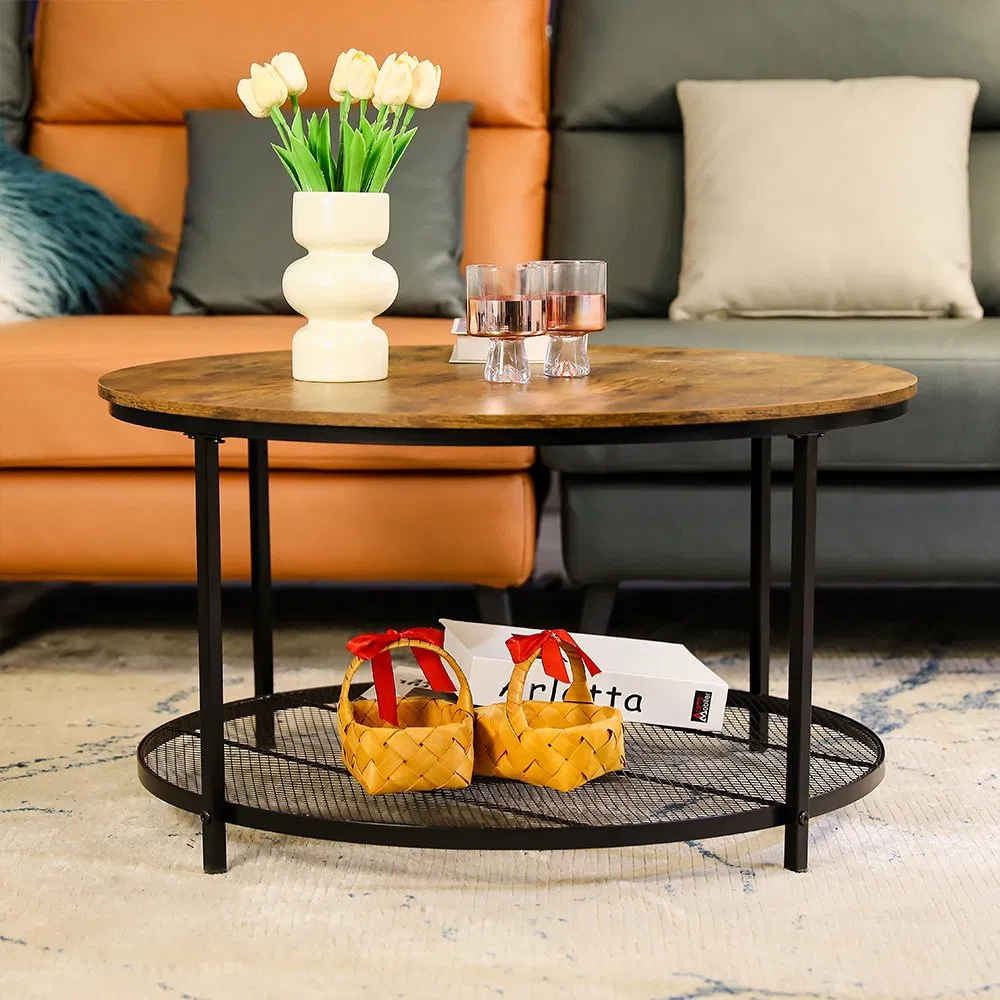 Metal Frame Round Wood Table for Modern Home Office Library Decor