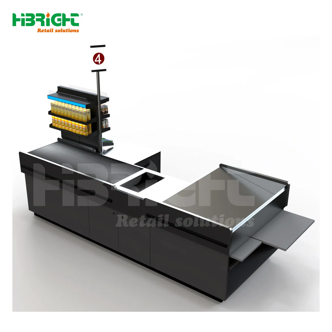 Belted Stainless Steel Retail Store Straight Cashier Checkout Counter with Automatic Door